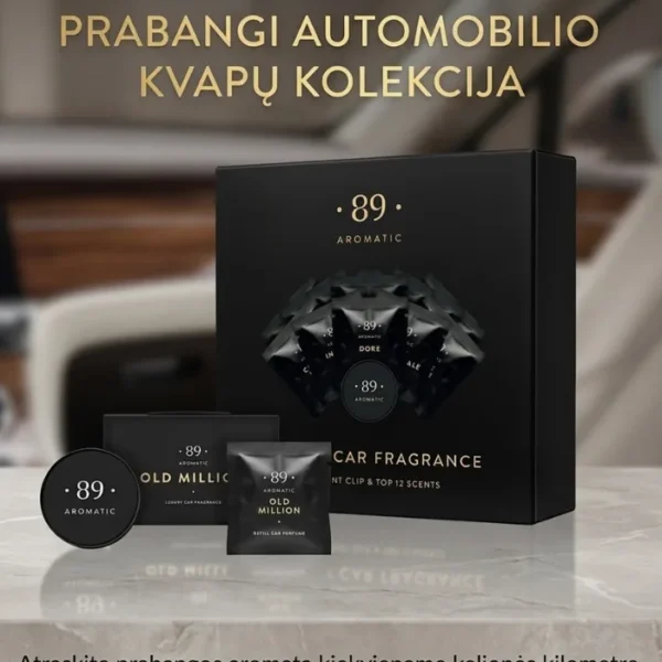89 aromatic rinkinys automobiliu metalinis laikiklis ir 12 automobilio kvapo papildymai.